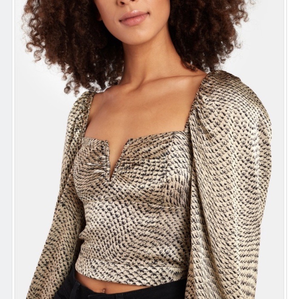 Ellejay Alexa puff sleeve bustier crop top